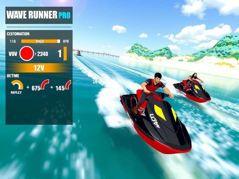 Wave Runner Pro gameplay screenshot showing jet ski racing on water